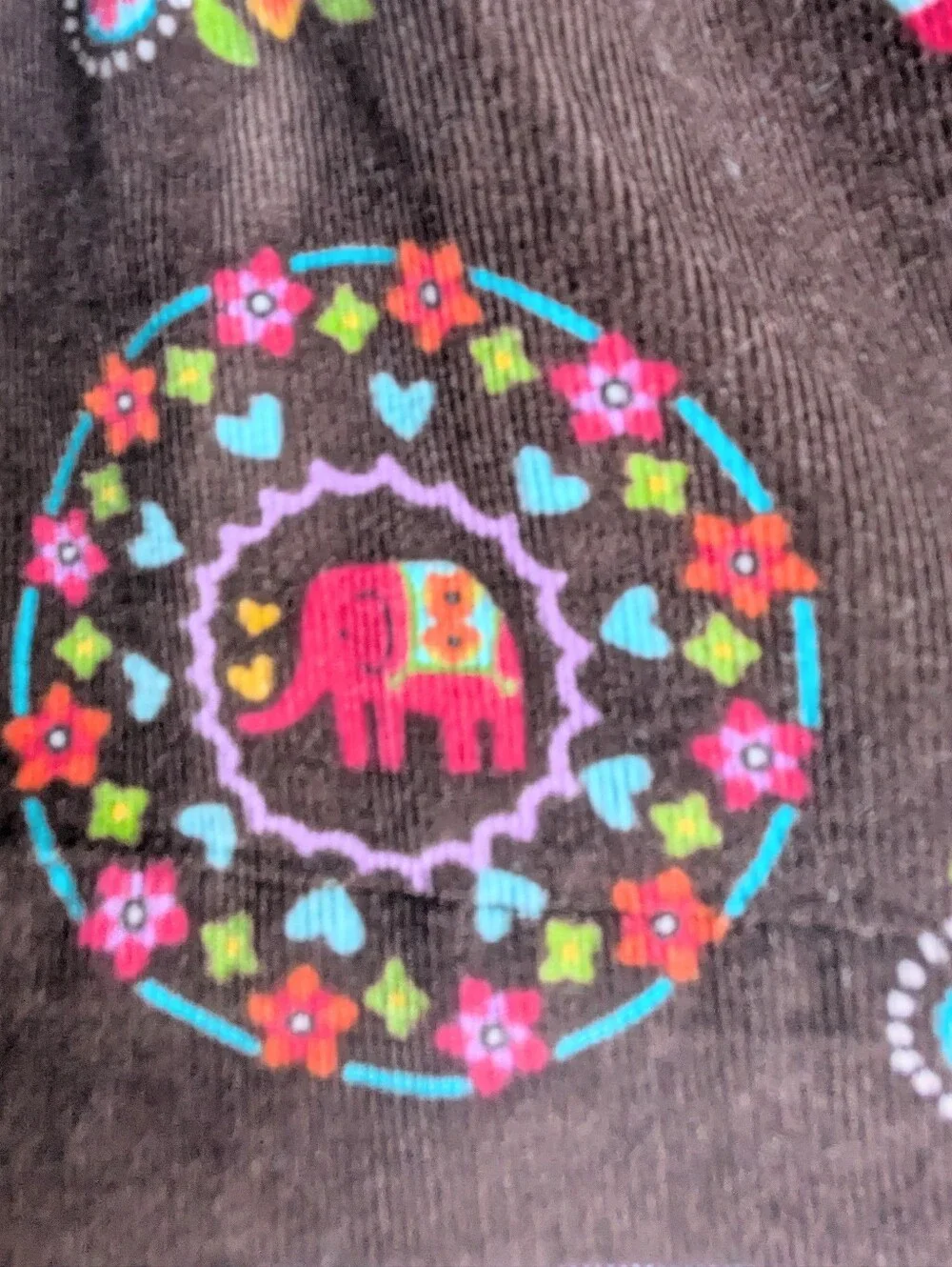 Vintage BABY GAP  Floral/ Elephant Medallions Brown Corduroy Dress 12-18 Months